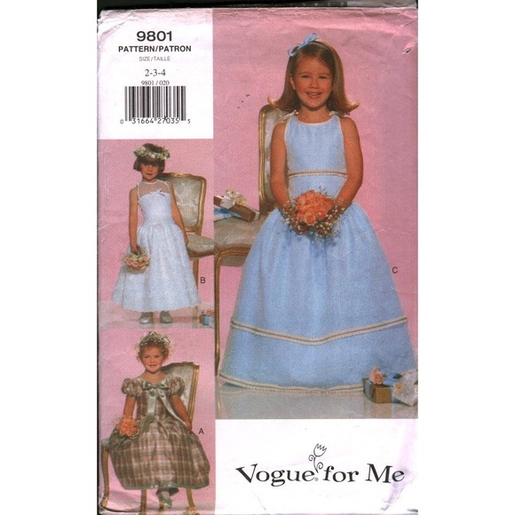 Vogue Other - Vogue 9801 Girls Special Occasion Dress Sewing‎ Pattern Size 2-3-4 Flower Girl